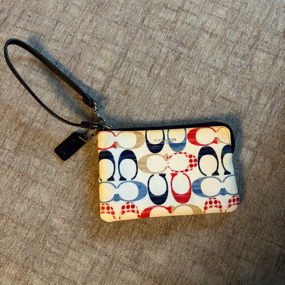 Coach Red and Blue Patterned Wristlet